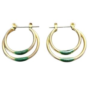Goldtone and Green Hoop Earrings